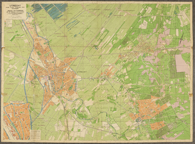 217066 Kaart van de stad Utrecht en het gebied ten oosten van de stad met de plaatsen De Bilt, Bilthoven, Den Dolder en ...